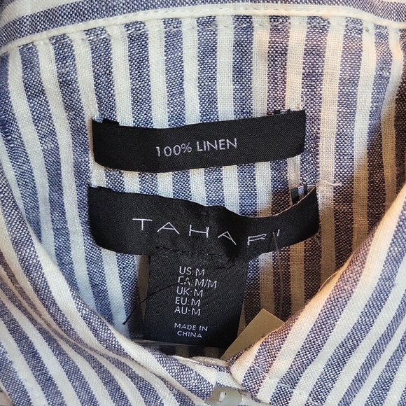 Tahari Blue and White Striped Linen Dress Or Long Top - Picture 2 of 7